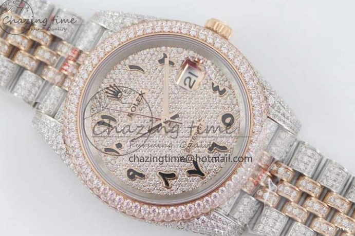 MiroTime 1229 Affordable Datejust 41 SS RG Full Diamonds TWF 1:1 Best Edition Arabic Markers Dial on Jubilee Bracelet A 2385